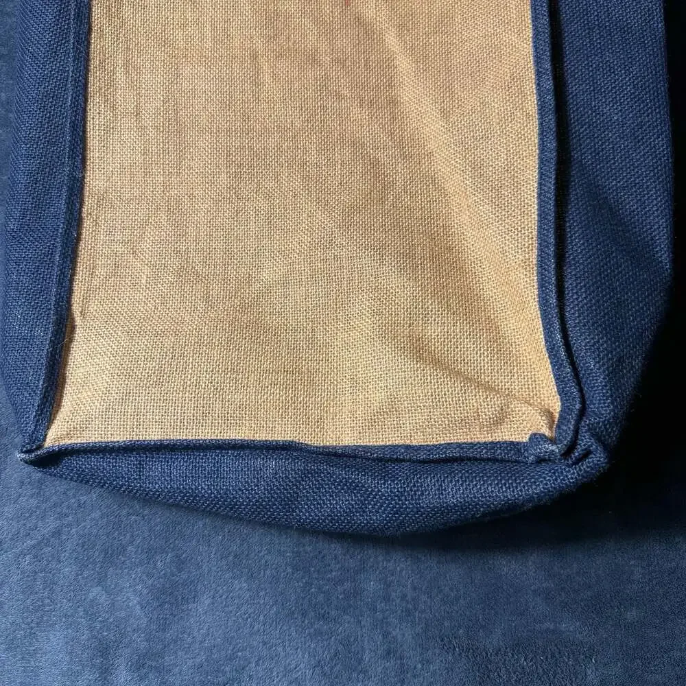 Nautical Anchor Print Natural Jute and Navy Burlap Beach Tote Bag
